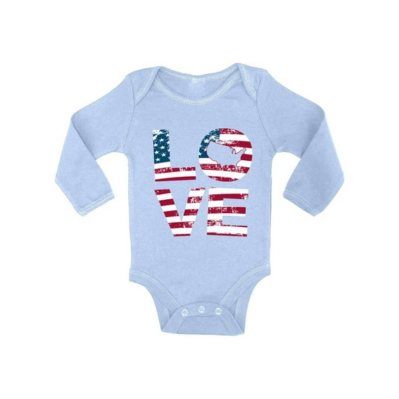 Awkward Styles Baby Love American Flag Graphic Baby Long Sleeve Bodysuits Tops USA Flag Stars and Stripes Patriotic Gift