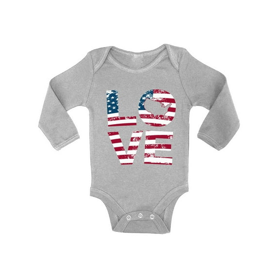 Awkward Styles Baby Love American Flag Graphic Baby Long Sleeve Bodysuits Tops USA Flag Stars and Stripes Patriotic Gift