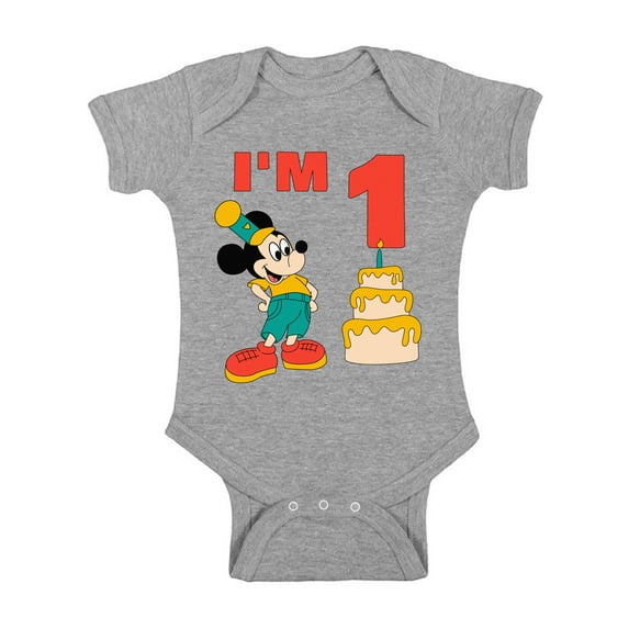 Awkward Styles Baby Short Sleeve Bodysuit Minnie Steamboat Willie Baby Mickey I'm Birthday Boys Onesie for Girls Age 1 Year Cotton Newborn 24M Graphic Tee
