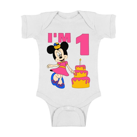 Awkward Styles Baby Short Sleeve Bodysuit Minnie Steamboat Willie Baby Mickey I'm Birthday Girls Onesie for Girls Age 1 Year Cotton Newborn 24M Graphic Tee