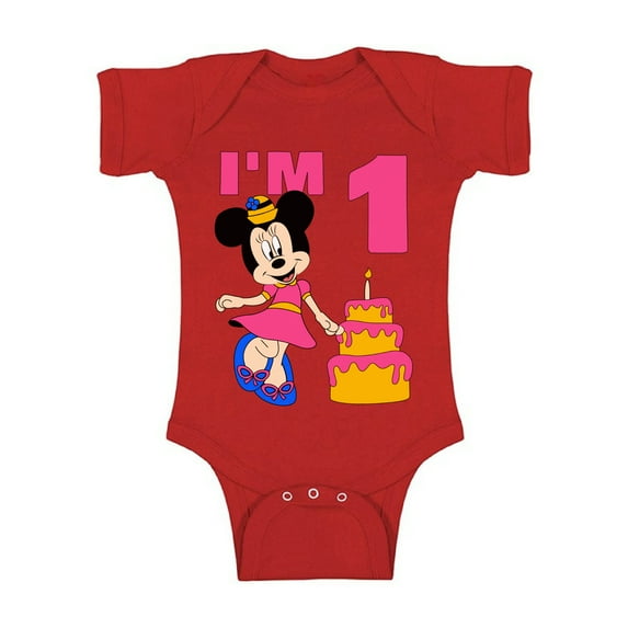 Awkward Styles Baby Short Sleeve Bodysuit Minnie Steamboat Willie Baby Mickey I'm Birthday Girls Onesie for Girls Age 1 Year Cotton Newborn 24M Graphic Tee