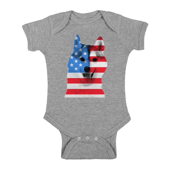 Awkward Styles Baby USA Flag American Husky Dog Lover`s Graphic Baby Short Sleeve Bodysuit Tops Independence Day