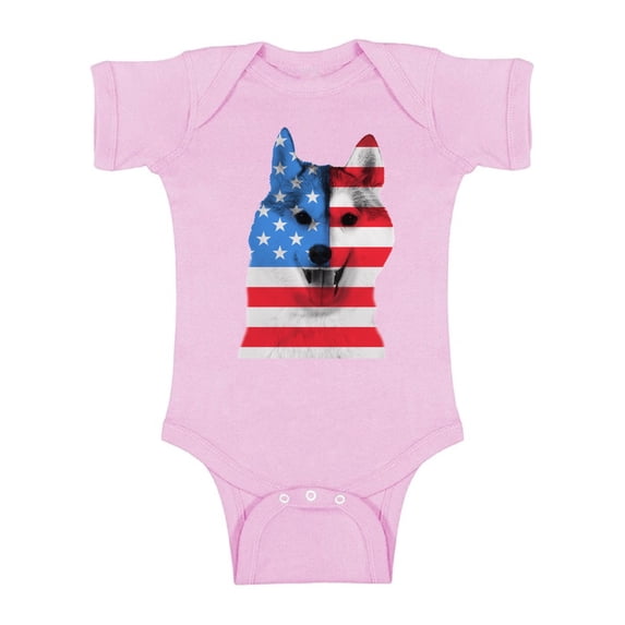 Awkward Styles Baby USA Flag American Husky Dog Lover`s Graphic Baby Short Sleeve Bodysuit Tops Independence Day