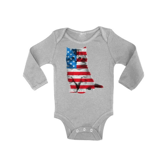 Awkward Styles Baby USA Flag Cat Graphic Baby Long Sleeve Bodysuits Tops Cute 4th of July Gift American Flag