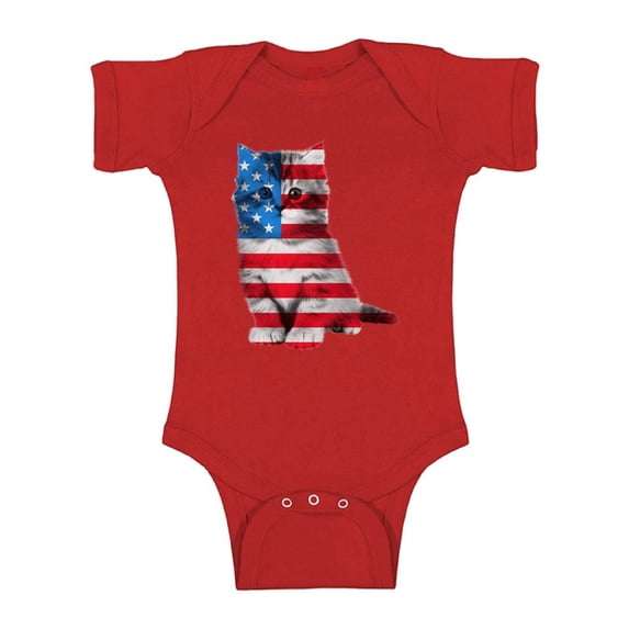 Awkward Styles Baby USA Flag Cat Graphic Baby Short Sleeve Bodysuit Tops Cute 4th of July Gift American Flag