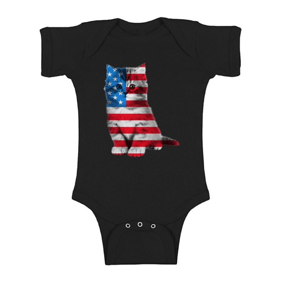 Awkward Styles Baby USA Flag Cat Graphic Baby Short Sleeve Bodysuit Tops Cute 4th of July Gift American Flag