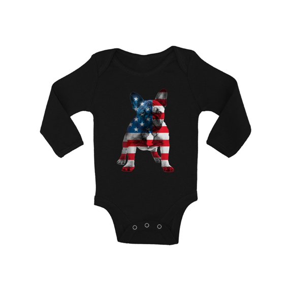 Awkward Styles Baby USA Flag French Bulldog Cute Graphic Baby Long Sleeve Bodysuits Tops 4th Of July Party Pet Lover