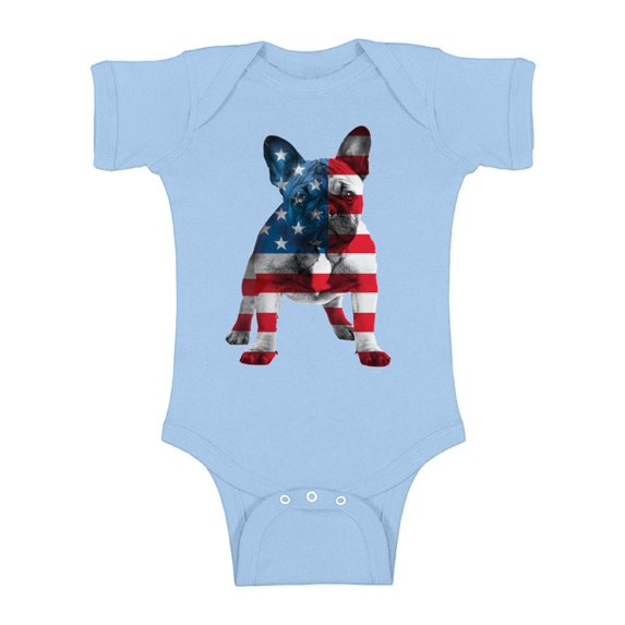 Awkward Styles Baby USA Flag French Bulldog Cute Graphic Baby Short Sleeve Bodysuit Tops 4th Of July Party Pet Lover