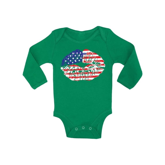 Awkward Styles Baby USA Flag Lips Cool Graphic Baby Long Sleeve Bodysuits Tops 4th of July Gift Independence Day