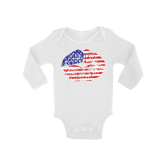 Awkward Styles Baby USA Flag Lips Cool Graphic Baby Long Sleeve Bodysuits Tops 4th of July Gift Independence Day