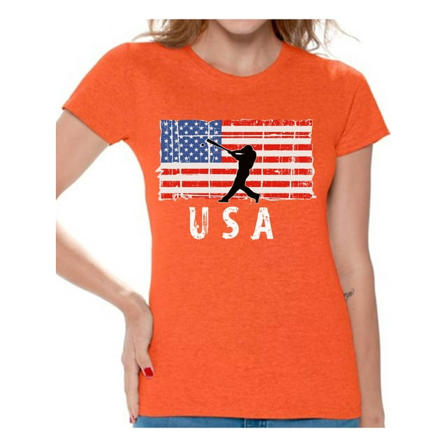 Awkward Styles Baseball USA Women Shirt USA Patriotic Gifts USA Sport T shirt for Women Gifts for Women American Flag Women Tshirt I'm American Pro America T-shirt for Women 4th July Gift