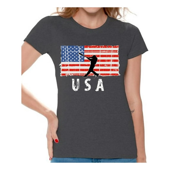 Awkward Styles Baseball USA Women Shirt USA Patriotic Gifts USA Sport T shirt for Women Gifts for Women American Flag Women Tshirt I'm American Pro America T-shirt for Women 4th July Gift