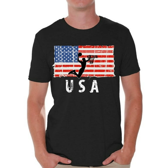 Awkward Styles Basketball USA Men Shirt I'm American Vintage USA Flag T shirt for Men Independence Day USA Sport Men Tshirt Gifts for Men USA Basketball T-shirt for Men One Nation