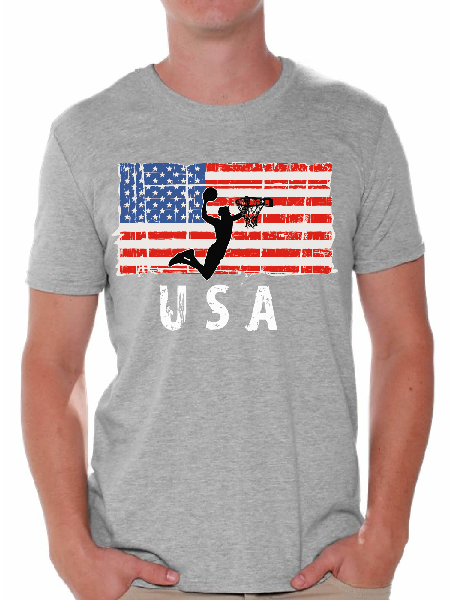 Awkward Styles Basketball USA Men Shirt I'm American Vintage USA Flag T shirt for Men Independence Day USA Sport Men Tshirt Gifts for Men USA Basketball T-shirt for Men One Nation - image 1 of 4