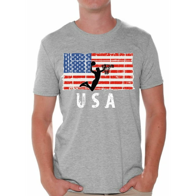 Awkward Styles Basketball USA Men Shirt I'm American Vintage USA Flag T shirt for Men Independence Day USA Sport Men Tshirt Gifts for Men USA Basketball T-shirt for Men One Nation