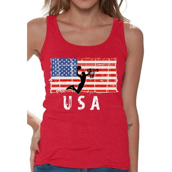 Awkward Styles Basketball USA Women Tank Top 4th July Party USA Patriotic Tank for Women Proud American Pro America Women Top 4th of July Gifts American Flag Shirt for Women