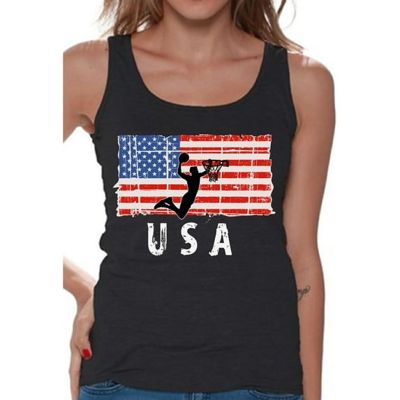Awkward Styles Basketball USA Women Tank Top 4th July Party USA Patriotic Tank for Women Proud American Pro America Women Top 4th of July Gifts American Flag Shirt for Women
