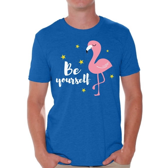 Awkward Styles Be Yourself T Shirt for Men Summer Mens Shirts Pink Flamingo Clothes for Men Flamingo T-Shirt Beach Tshirt Pink Flamingo Gifts Flamingo Shirts Summer Clothing Collection for Men