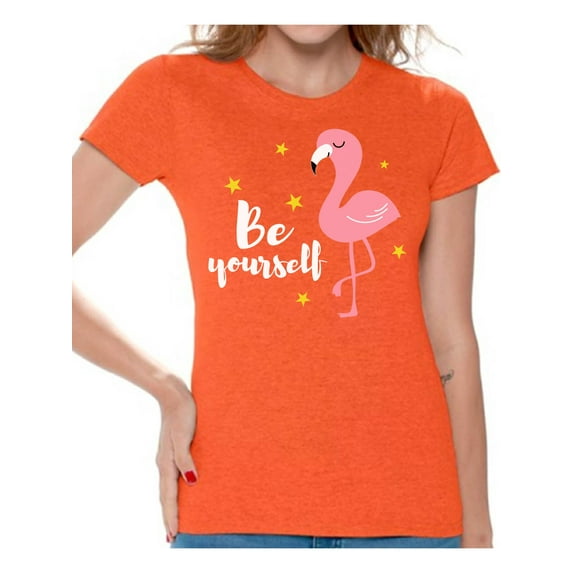 Awkward Styles Be Yourself Womens T-Shirt Pink Flamingo Tshirt for Women Summer Gifts for Girlfriend Pink Flamingo Shirts Flamingo Clothing Collection for Women Summer T Shirt for Her Cute Shirt