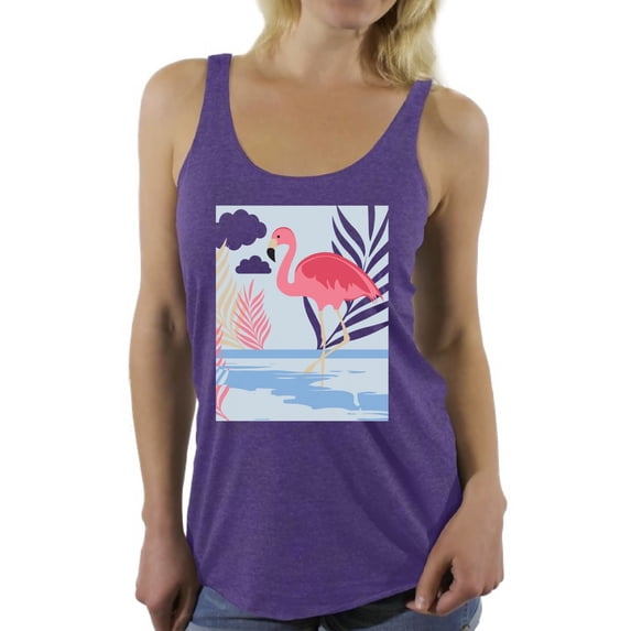 Awkward Styles Beach Party Racerback Tank Top T-Shirt for Her Flamingo Racerback Shirts Summer Clothes for Women Flamingo Tshirt for Ladies Summer Gifts Flamingo Shirts Beach Collection Cute Shirt