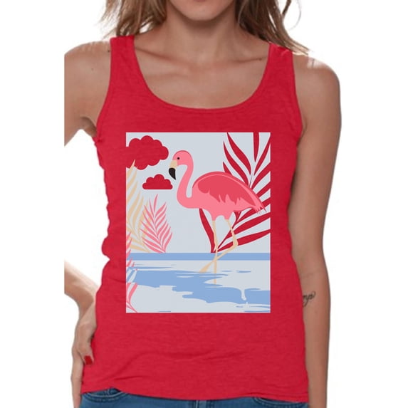 Awkward Styles Beach Party Tank Top T-Shirt for Her Flamingo Shirts Summer Clothes for Women Beach Tanks Pink Flamingo Tshirt for Ladies Summer Gifts Flamingo Shirts Beach Clothing Collection
