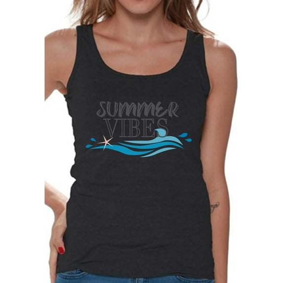 Awkward Styles Beach Tank Top T-Shirt for Her Sunny Shirts Summer Vibes Clothes for Women Vacay Vibes Tanks Beach Tshirt for Ladies Summer Vibes Gifts Summer Shirts Vacay Vibes Clothing Collection