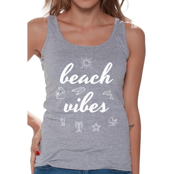 Awkward Styles Beach Vibes Tank Top for Women Beach Tank Summer Workout Clothes Women's Beach Sleeveless Shirt Vacation Shirts for Women Beach Party Gifts for Her Cute Gifts for Summer Vacay Tank Top