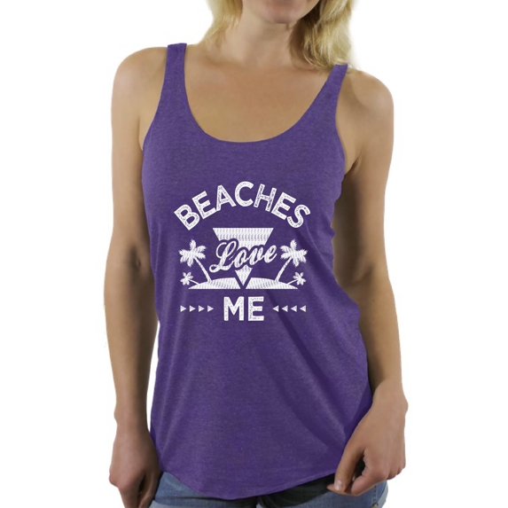 Awkward Styles Beaches Love Me Racerback Tank Top for Women Beach Sleeveless Shirt Funny Summer Outfit Beach Party Gifts Summer Vacation Shirt for Women Summer Beach Tshirt Gifts for Summer