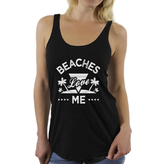 Awkward Styles Beaches Love Me Racerback Tank Top for Women Beach Sleeveless Shirt Funny Summer Outfit Beach Party Gifts Summer Vacation Shirt for Women Summer Beach Tshirt Gifts for Summer