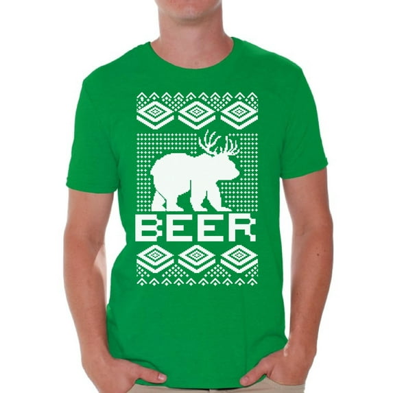 Awkward Styles Bear Deer Christmas Tshirts for Men Funny Bear with Antlers Shirt Christmas Deer Shirt Men's Holiday Tee Christmas T-shirt Funny Tacky Party Holiday Top Bear Xmas Shirt