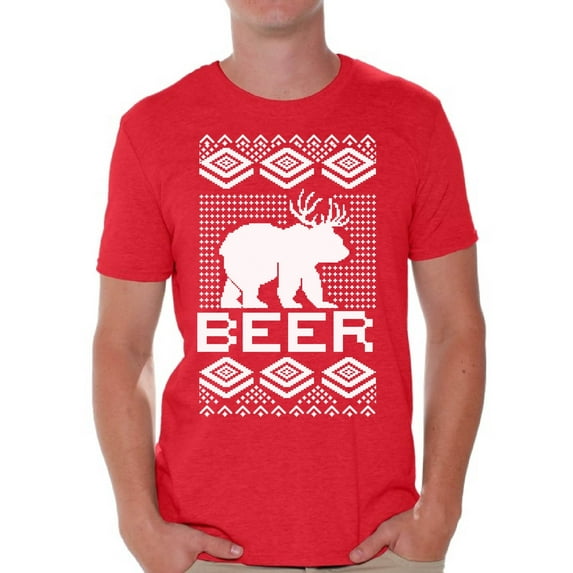 Awkward Styles Bear Deer Christmas Tshirts for Men Funny Bear with Antlers Shirt Christmas Deer Shirt Men's Holiday Tee Christmas T-shirt Funny Tacky Party Holiday Top Bear Xmas Shirt