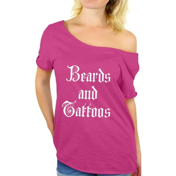 Awkward Styles Beards and Tattoos Off Shoulder Shirt Tattooed Baggy Tshirt for Women Tattoo Gifts for Her Tattoo Lovers Tattoo Fans Women's Tattoo Flowy Top Tatted Dolman Top Funny Tattoo Shirts