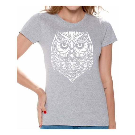 Awkward Styles Beautiful Owl T-Shirt for Women Patterned Shirts for Ladies Women Fashion Collection Tracery Tshirt for Mom Indian Pattern T-Shirt for Her Gifts for Wife Owl Shirts Animal T-Shirt