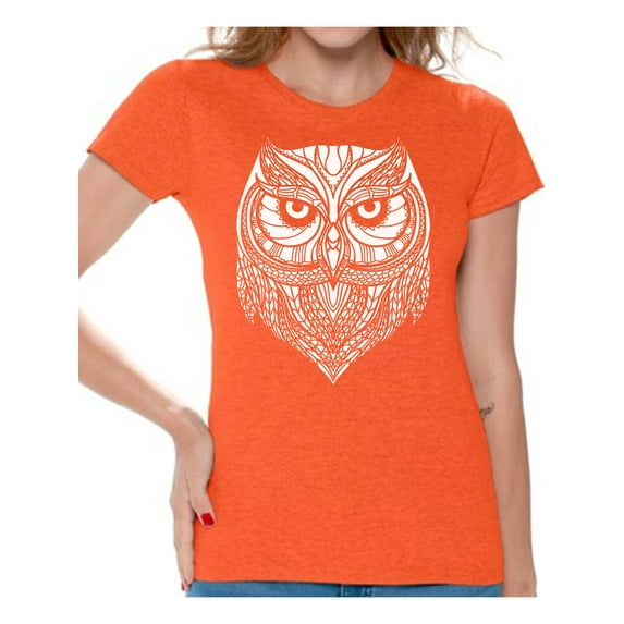 Awkward Styles Beautiful Owl T-Shirt for Women Patterned Shirts for Ladies Women Fashion Collection Tracery Tshirt for Mom Indian Pattern T-Shirt for Her Gifts for Wife Owl Shirts Animal T-Shirt