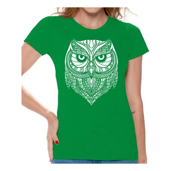 Awkward Styles Beautiful Owl T-Shirt for Women Patterned Shirts for Ladies Women Fashion Collection Tracery Tshirt for Mom Indian Pattern T-Shirt for Her Gifts for Wife Owl Shirts Animal T-Shirt