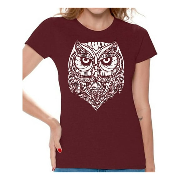 Awkward Styles Beautiful Owl T-Shirt for Women Patterned Shirts for Ladies Women Fashion Collection Tracery Tshirt for Mom Indian Pattern T-Shirt for Her Gifts for Wife Owl Shirts Animal T-Shirt