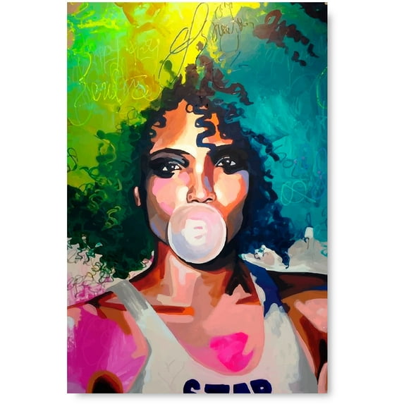 Awkward Styles Beautiful Woman Portrait Unframed Poster for Living Dining Room Wall Decor African Woman Chewing Bubble Gum African Girl Portrait Pop Art Picture Colorful Decals Bubble Gum Picture