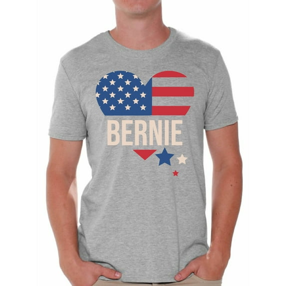 Awkward Styles Bernie Sanders 2020 T-Shirt USA Flag Heart Shirts for Men