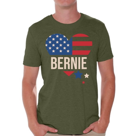 Awkward Styles Bernie Sanders 2020 T-Shirt USA Flag Heart Shirts for Men