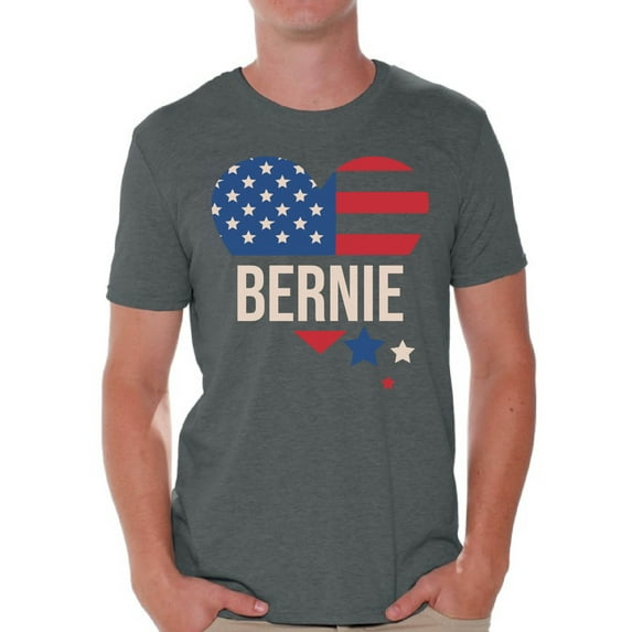 Awkward Styles Bernie Sanders 2020 T-Shirt USA Flag Heart Shirts for Men