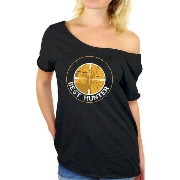 Awkward Styles Best Deer Hunter Off Shoulder Shirt for Women Best Hunter Ever Ladies Off The Shoulder Shirt Hunting Lovers Oversized T-Shirt for Her Hunting Birthday Gifts for Her Best Hunter Clothes
