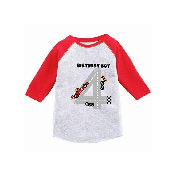 Awkward Styles Birthday Boy Race Car Toddler Raglan Boys Race Car Birthday Party Birthday Gifts for 4 Year Old 4th Birthday Jersey Shirt Fourth Birthday Raglan Shirt Race Car Shirt for Birthday Boy