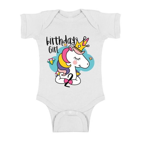 Awkward Styles Birthday Girl Baby Bodysuit Short Sleeve Princess Unicorn One Piece Top for Baby Girl 2nd Birthday Party for Girls Rainbow Unicorn Birthday Party Unicorn Gifts for 2 Year Old Girl