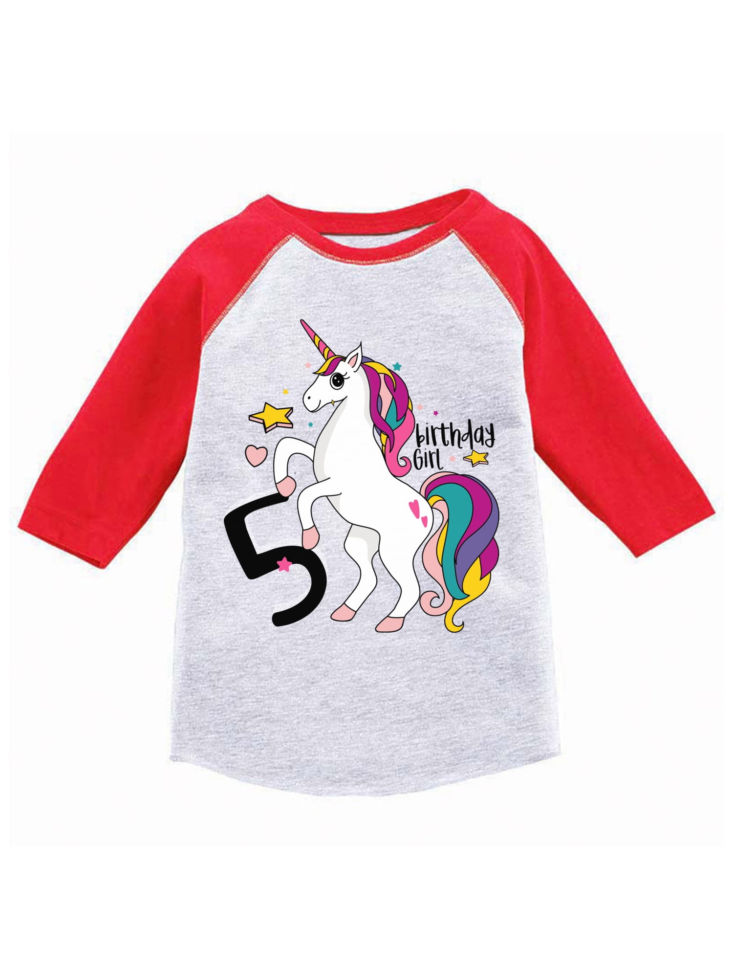 Awkward Styles Birthday Girl Toddler Raglan Unicorn Jersey Shirt 5th Birthday Unicorn Gifts for 5 Year Old Girl Cute Unicorn Rainbow Outfit 5th Birthday Party for Girls Unicorn Birthday Party Shirt Wa...
