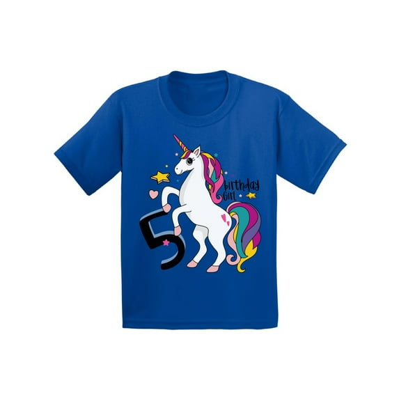 Awkward Styles Birthday Girl Youth Shirt Unicorn Tshirt for Girls 5th Birthday Tshirt for Little Girls Unicorn Birthday Party Girls Unicorn Birthday Cute Gifts for 5 Year Old Rainbow 5th Birthday