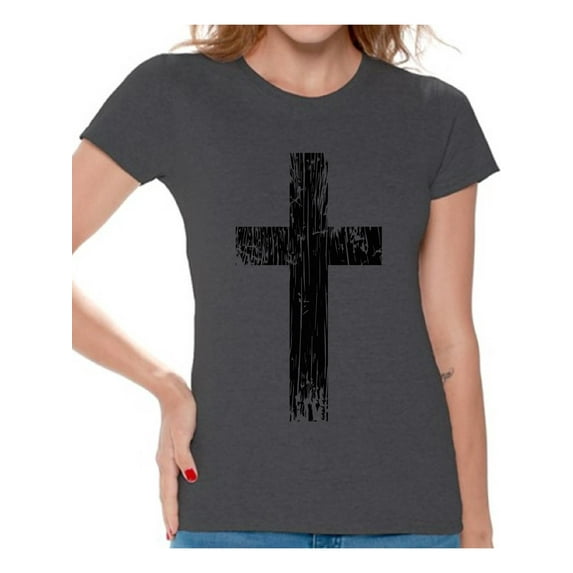Awkward Styles Black Cross Shirt for Ladies Christian Cross Clothes for Women Following Jesus Womens T-Shirt Christian Gifts Jesus Shirts Jesus Cross Clothing Jesus T Shirt for Her Cross Ladies Shirt
