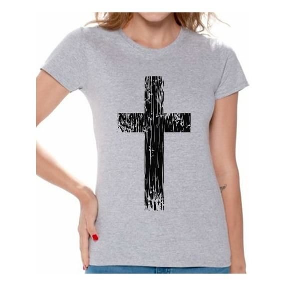 Awkward Styles Black Cross Shirt for Ladies Christian Cross Clothes for Women Following Jesus Womens T-Shirt Christian Gifts Jesus Shirts Jesus Cross Clothing Jesus T Shirt for Her Cross Ladies Shirt