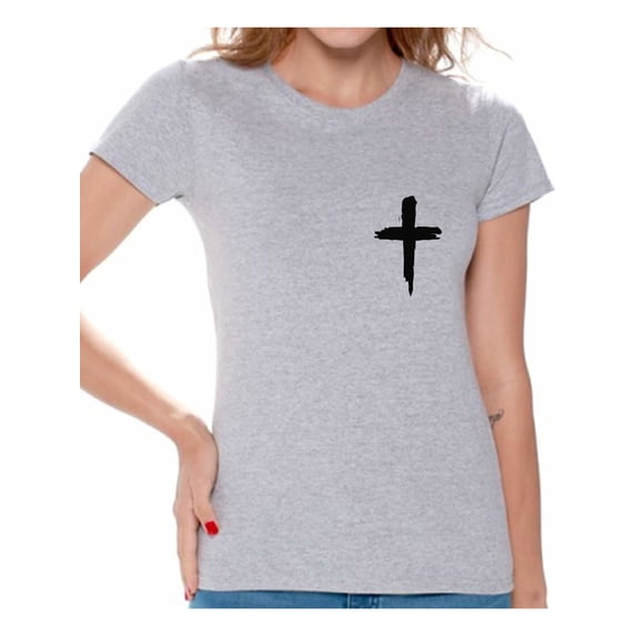 Awkward Styles Black Cross Shirt for Women Christian Cross Clothes for Ladies Following Jesus Womens T-Shirt Christian Gifts Jesus Shirts Jesus Cross Clothing Jesus T Shirt for Her Cross Ladies Shirt