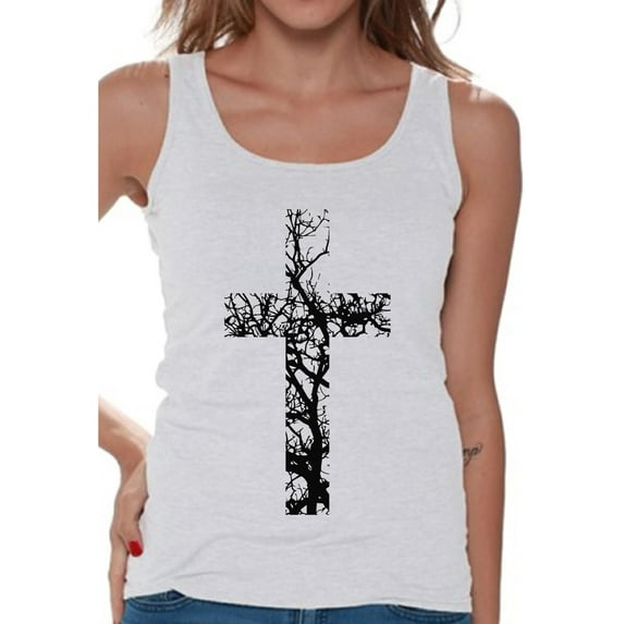 Awkward Styles Black Cross Tank Top for Women Christian Clothes for Ladies Following Jesus Womens T Shirt Christian Gifts Jesus Tank Top Jesus Clothing Jesus T Shirt for Her Cross Ladies Shirt