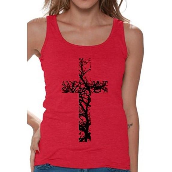Awkward Styles Black Cross Tank Top for Women Christian Clothes for Ladies Following Jesus Womens T Shirt Christian Gifts Jesus Tank Top Jesus Clothing Jesus T Shirt for Her Cross Ladies Shirt